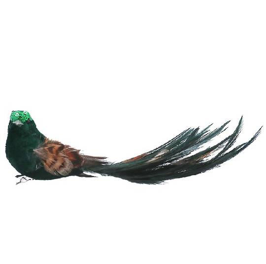 BirdClip, Green Flock Sequin & Natural Feather, Looking Left 14cm *ETA Nov